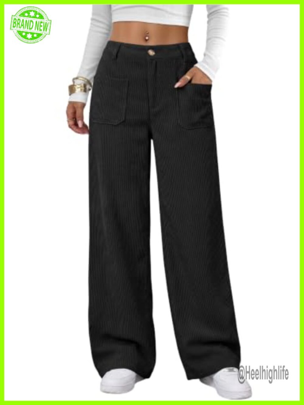 High Waisted Wide Leg Corduroy Pants Casual Trousers